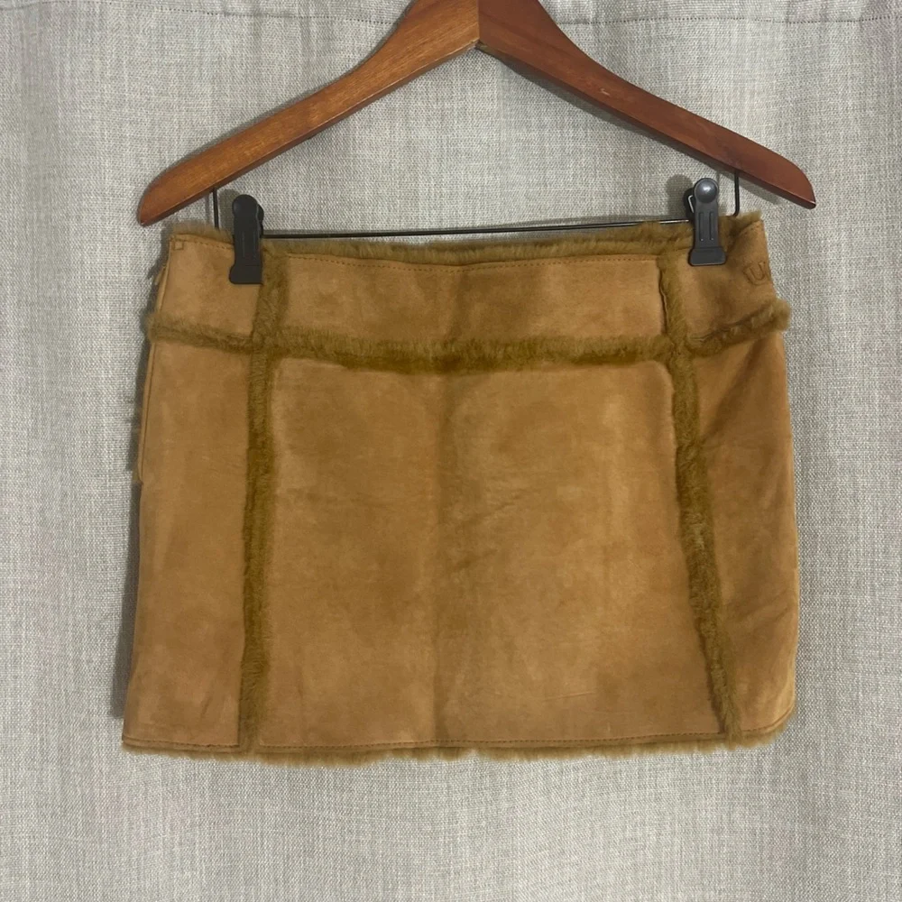 Women’s Festival Y2K UGG Australia Suede Fur Lined Mini Skirt Brown Size Small‎